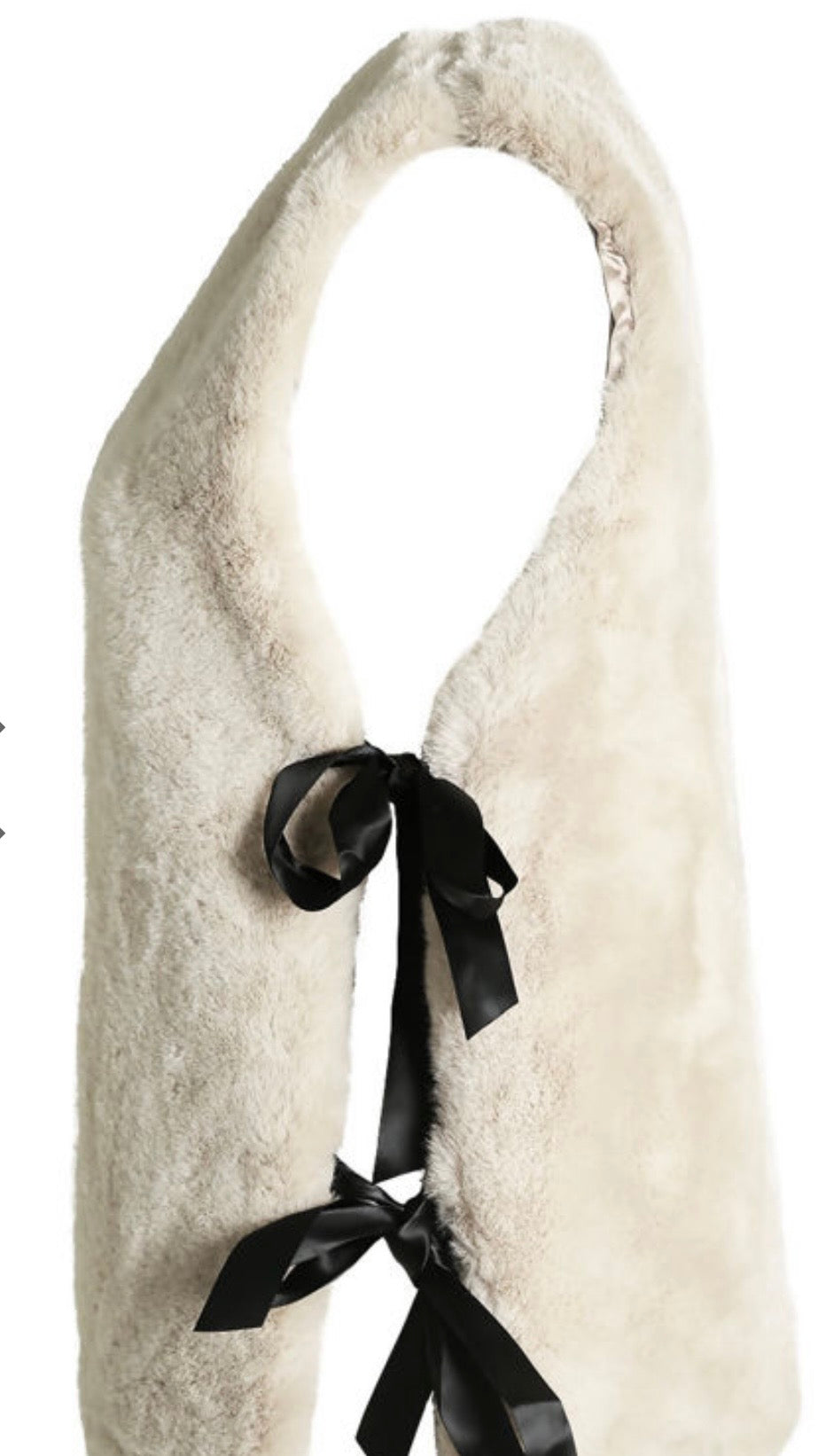Cream Ribbon side tie Fur Gilet