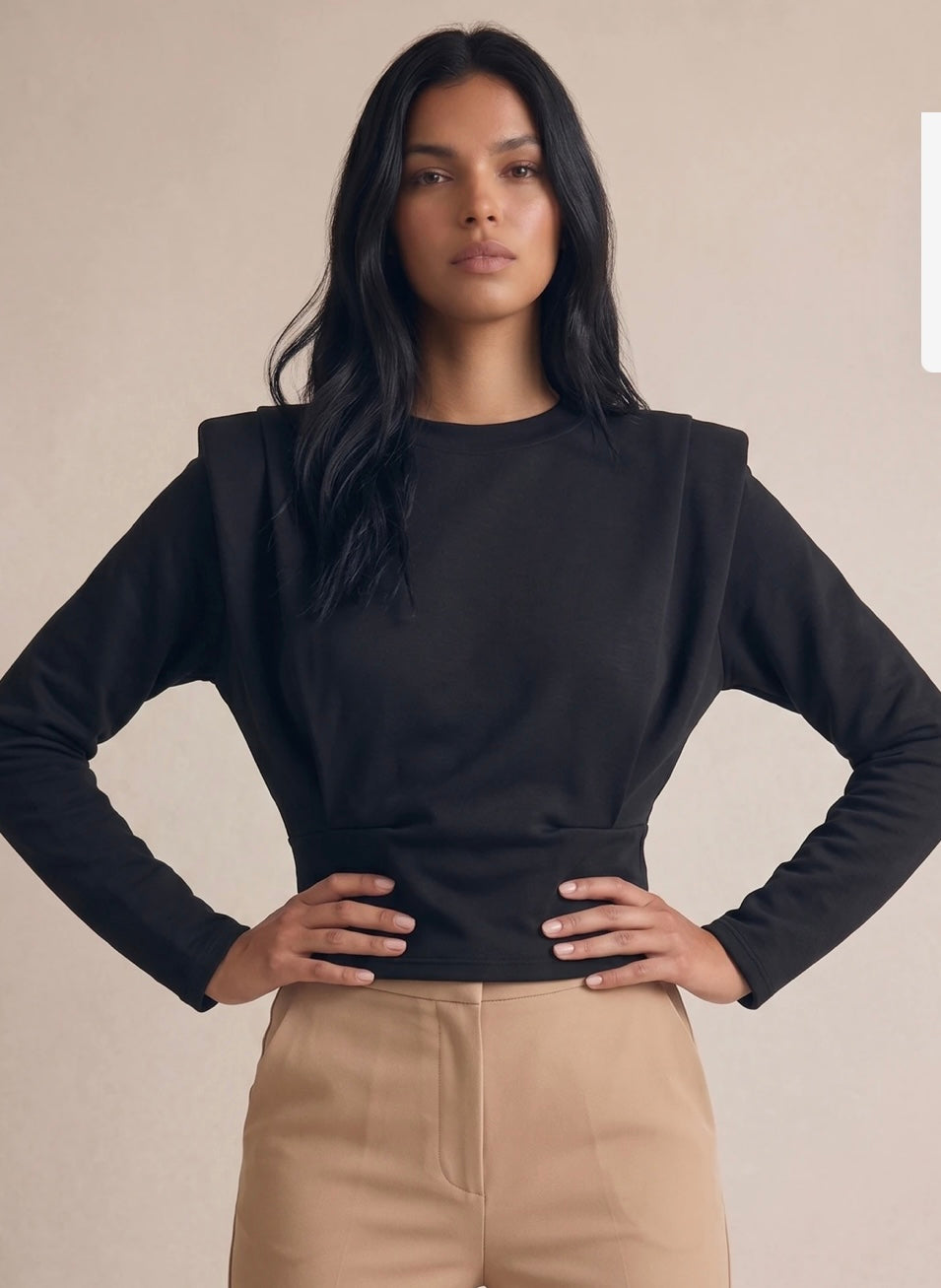 Padded Shoulders Cinched Blouse