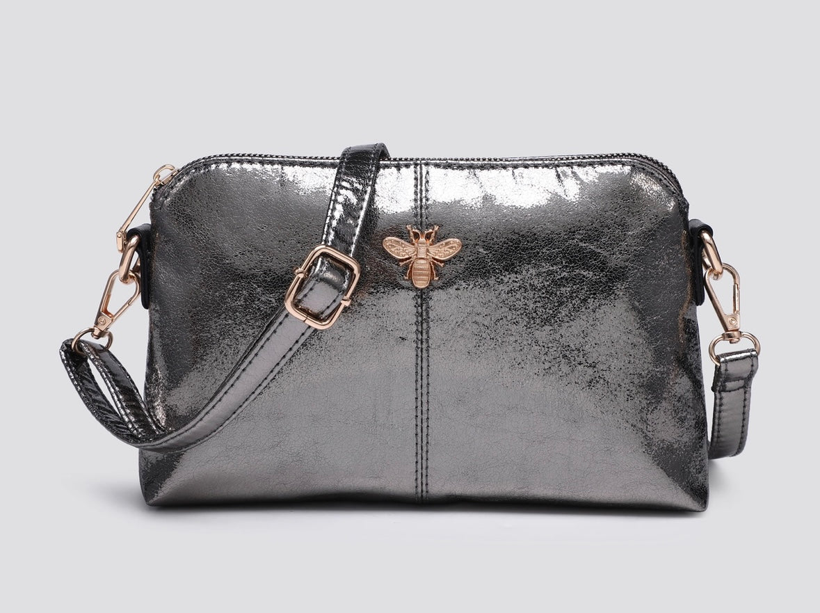 Faux Leather Crossbody Bag with Bee Logo