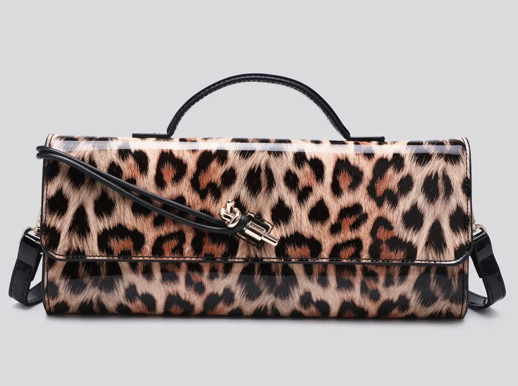 Leopard Print Patent Clutch Bag Crossbody Bag